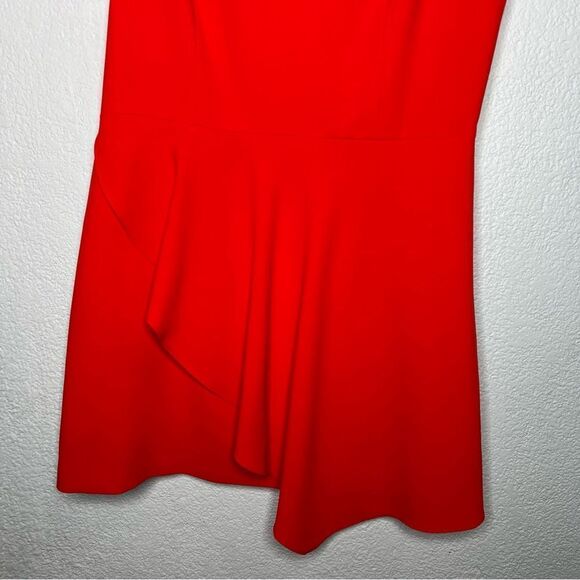 Alice + Olivia Asymmetrical Callie Cherry Red Mini V-Neckline Dress Size 12 - Picture 5 of 13